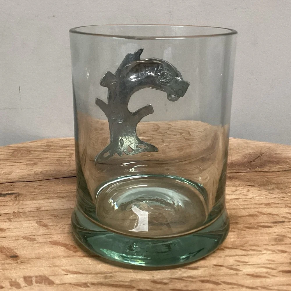 ⚫️ Vintage - Frankli Wild Pewter Leopard Whiskey Tumbler Glass - Rare